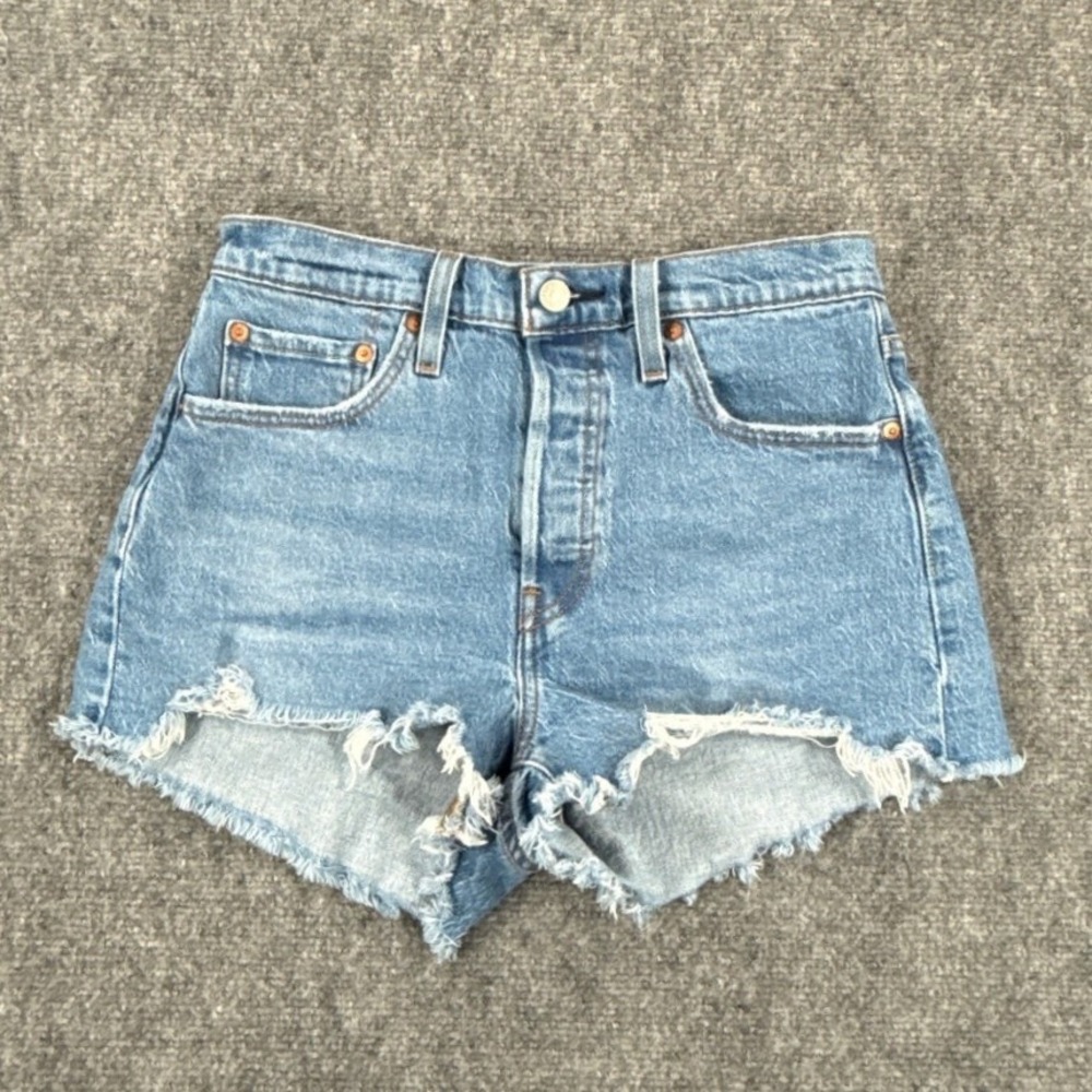 Levis 501 Shorts Womens 27 Blue High Rise Cutoff Distressed Frayed 56327-0251